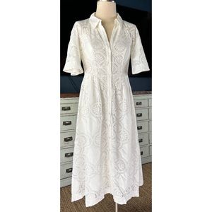 Anthropologie Eyelet Midi Dress 8 RUNS SMALL